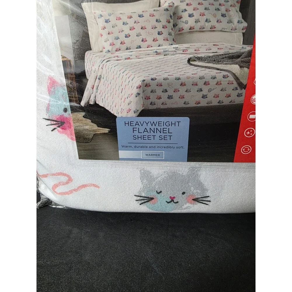 Cuddl Duds Heavy Weight FLANNEL Sheet Set - Sweet KITTY CATS - QUEEN❤️NEW❤️